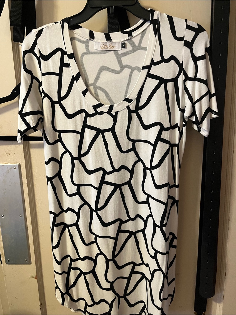Ava Sky White Short Sleeve dress with Black Abstract Line Print